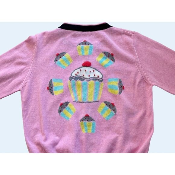 BEA YUK MUI Pink Cupcake Design Cardigan Sweater Sz Small - Picture 7 of 8